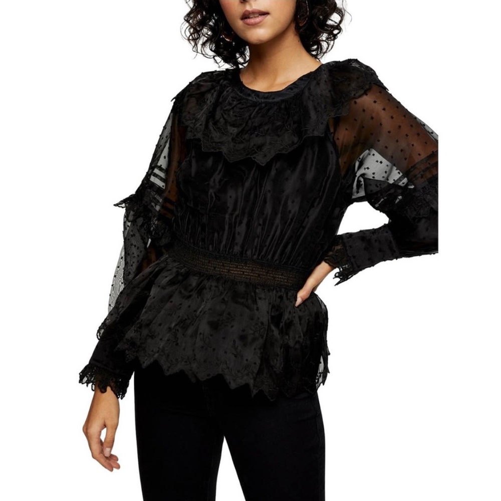 Topshop Black Dobby Shirred Waist
Blouse Top Size 6 NEW - Picture 1 of 14